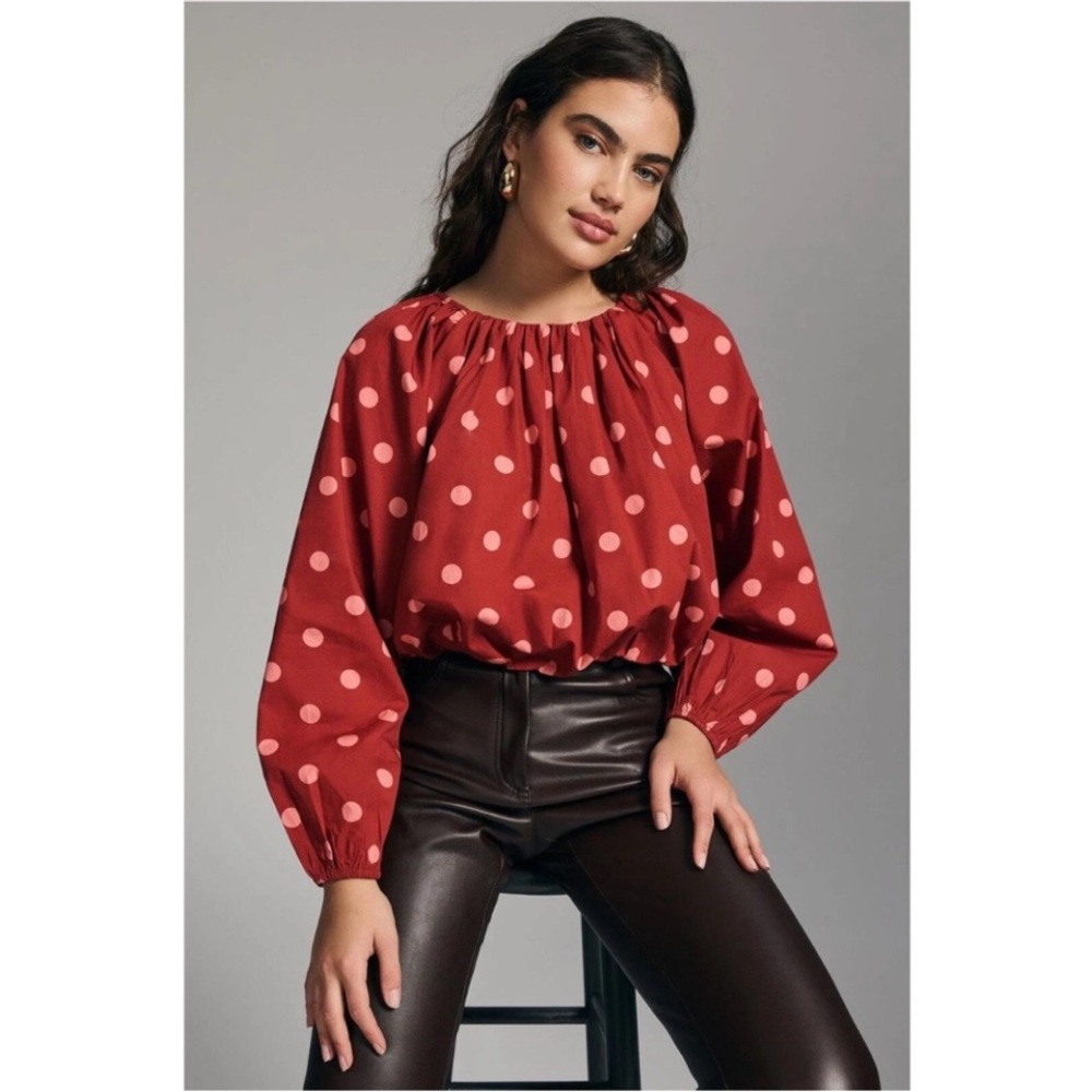 Maeve cropped rusty red with pink Polka Dots bubble top size xs